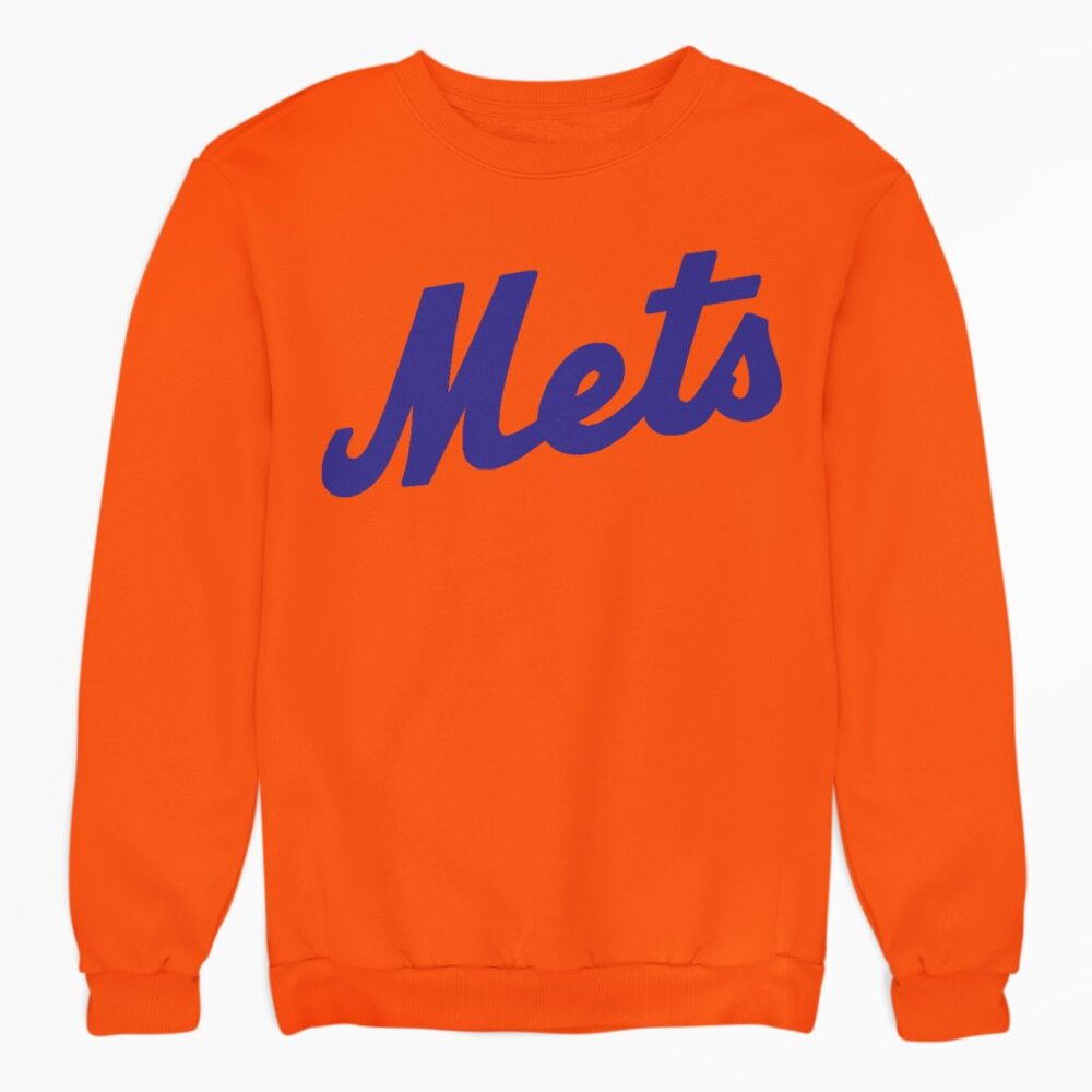 NEW York Mets Team Color Pop Wordmark Fleece Long Sleeve Sweatshirt ORANGE